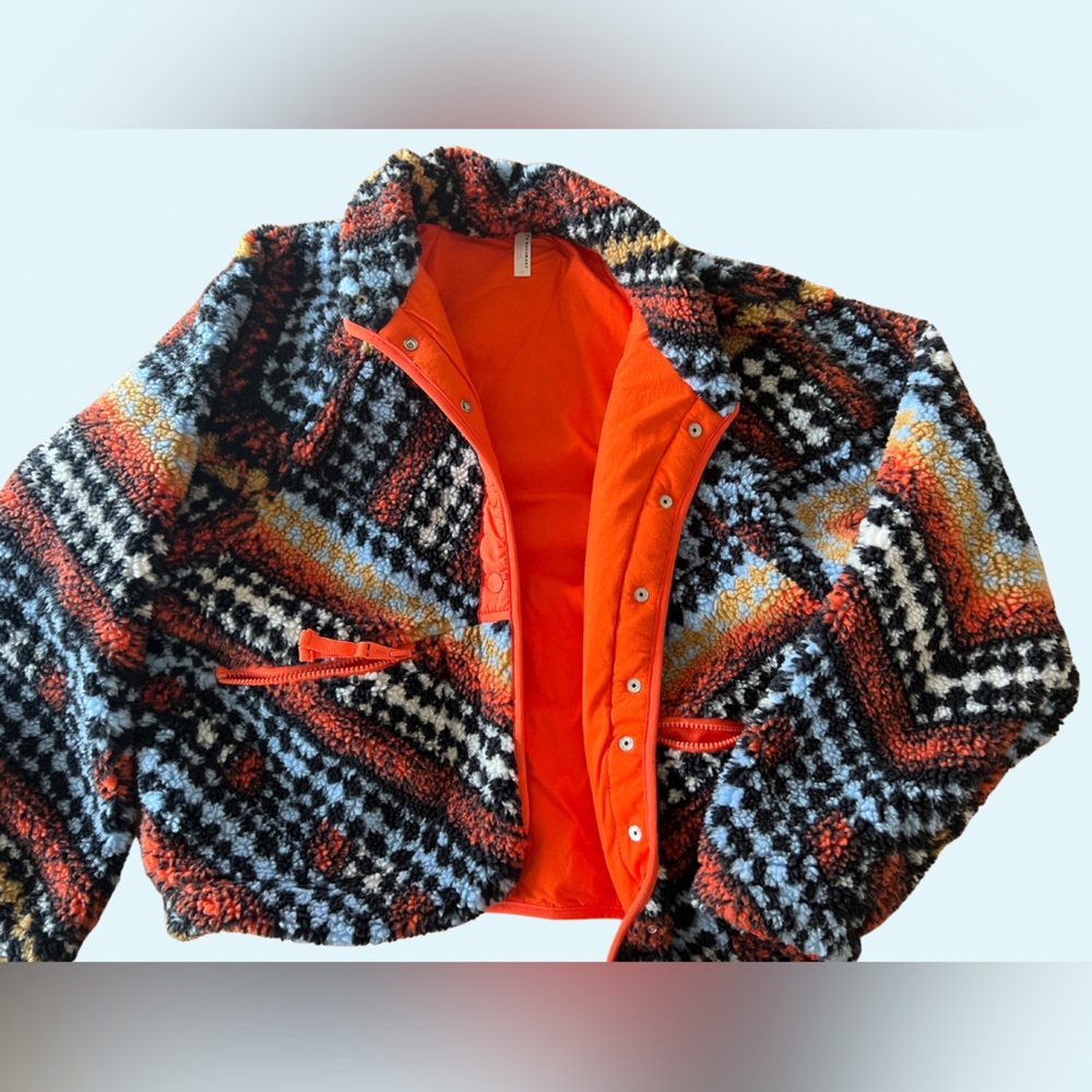 Free People Hit The Slopes Printed Fleece Jacket in Alpine Combo, size S